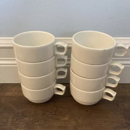 8 Vintage Homer Laughlin China Stackable Coffee Tea Mugs Set of Restaurant Cups