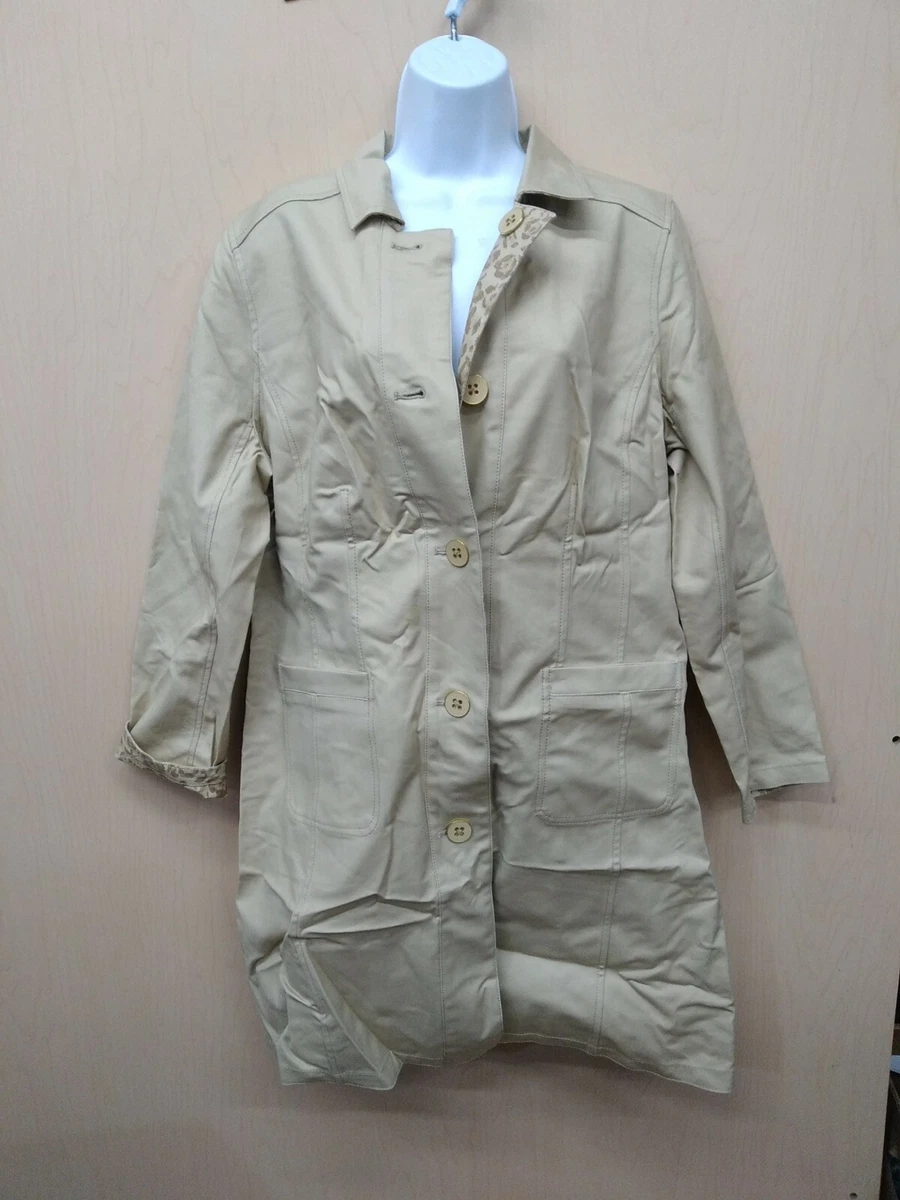 Isaac Mizrahi Live Khaki Tan Beige Raincoat Jacket Turnlock Gold
