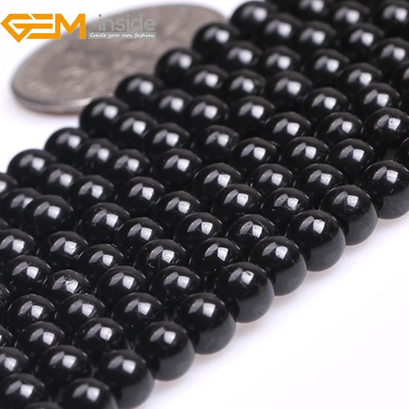 Natural Black Tourmaline Gemstone Round Loose Beads For Jewellery Making 15" UK - Image 3 of 4