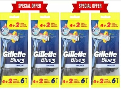 4 x 6 Stück GILLETTE BLUE 3 EINWEGRASIERER KOMFORTABLE GLATTE RASUR 24 Stück RASIERER