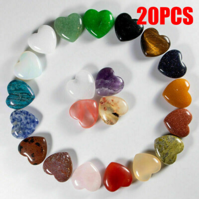 #ad 20Pc 20mm Mixed Natural Crystal Quartz Carved Heart shaped Healing Love Gemstone $12.59