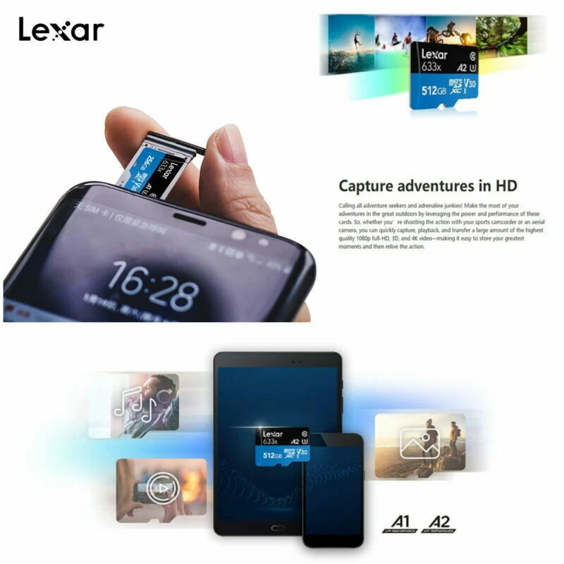 Lexar 633X 64GB 128GB 256GB 512GB U3 V10/V30 A1/A2 C10 MicroSD XC TF Memory card - Image 3 of 4