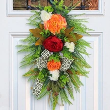 Seasonal Wreath for Front Door or Porch, Multicolor, Flower