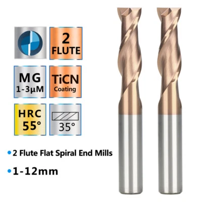 XCAN Solid Carbide End Mill 2 Flute 1-18 Mm HRC=55 CNC Slot Drill Milling Cutter TICN