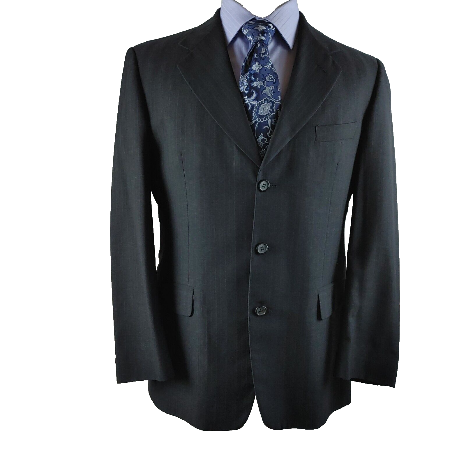 Giacca tuta Yves Saint Laurent lusso italiana 40R lana 3 bottoni antracite a righe