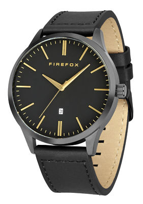 FIREFOX XCHANGE Herrenuhr Edelstahl FFPL01-105 schwarz-messing Lederband 5 ATM