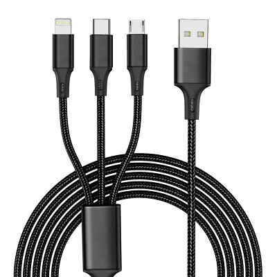 1,2M Universal Ladekabel, 3 in 1 für Büro, Zuhause, Micro USB und Typ-C