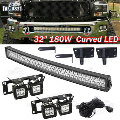 32'' Curved LED Light Bar / 4'' 24W Bumper Pods For Dodge Ram 2500 3500 4th Gen