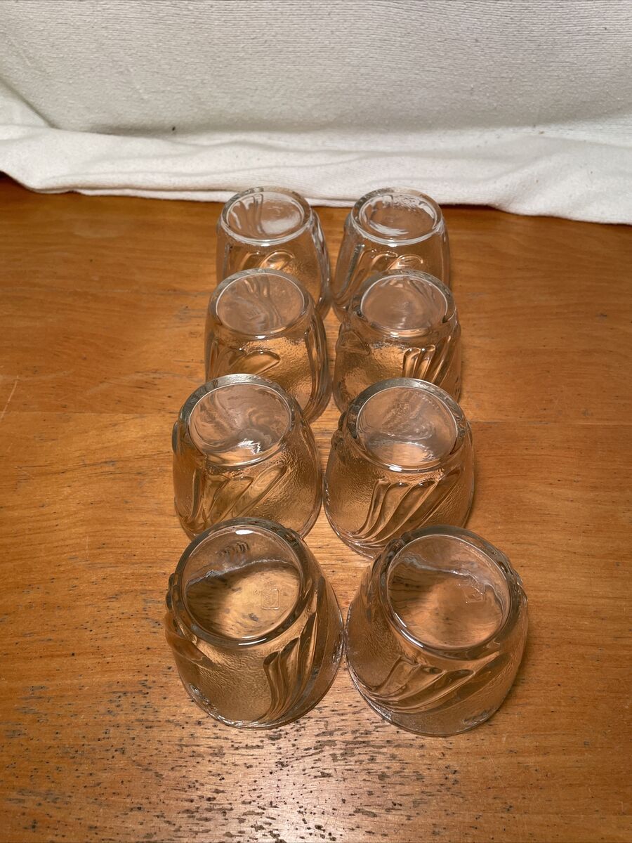 Set of 4 Anchor Hocking Clear Low Ball Drinking Glasses Wave Swirl Pattern  Vtg