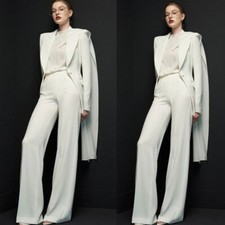 2 Pieces Outfit for Women White Suits with Cape Ladies Wedding Party Wear Set