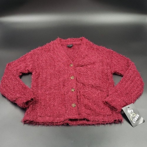 Art Class Girls Sweater Burgundy Button Down Pockets Soft Eyelash Sz 6 / 6X NEW - Picture 3 of 11