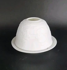 Lithophane Fairy Lamp Round Dome Porcelain Votive Holder Children Playing Motif