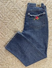 L.E.I Women Size 18.5 Blue Jeans Distressed Embroidered Roses Bootcut 31x30 