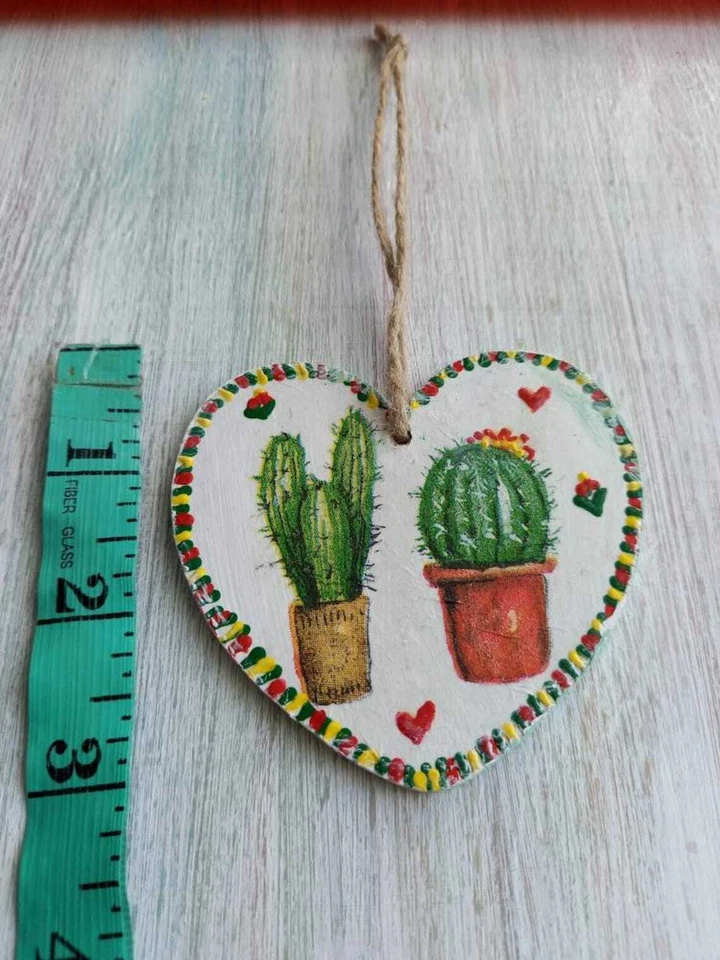 Cactus Heart Ornament Boho room decor Green nursery Succulent Rustic Small gifts - Image 4 of 4