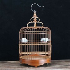 22.5cm Chinese Circular Shape carving Old Bamboo Wood Birdcage Display 60750