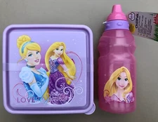 Zak! 16oz ChillPak CINDERELLA & RAPUNZEL Water Bottle & Sandwich Box W/Ice Packs