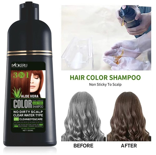 MOKERU Professional Aloe Vera 3-in-1 Hair Dye Color Shampoo 500ML (7+ COLORS) - Picture 2 of 15