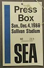 1988 NE PATRIOTS v SEATTLE SEAHAWKS Press Box Media Pass Ticket Football