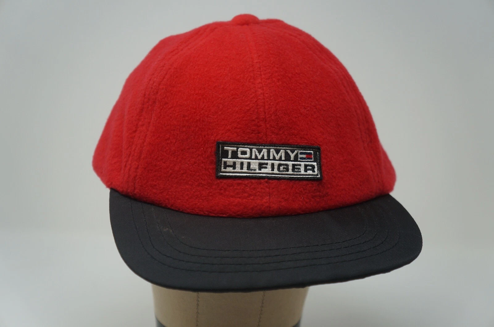 Rare Vintage TOMMY HILFIGER Spell Out Flag Patch Fleece Adjustable Hat Cap 90s