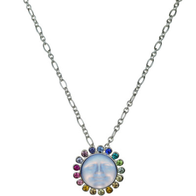 Kirks Folly RAINBOW MEMORIES 12mm GLASS SEAVIEW MOON NECKLACE st / crystal ab