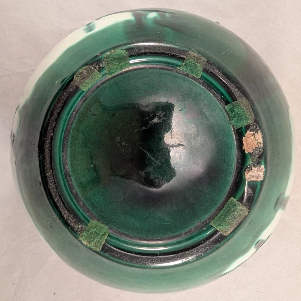 Jarrón antiguo japonés Minpei Awaji cerámica verde cuenco grúas blancas Japón Foto 4 de 4