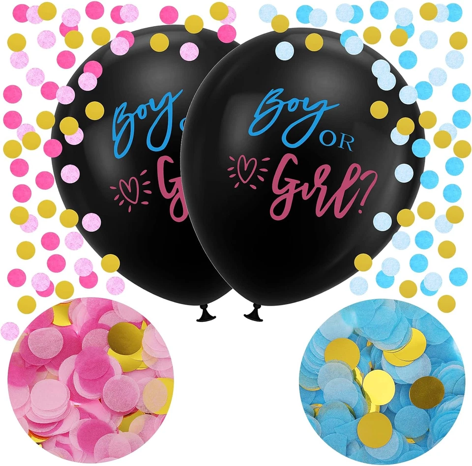 Globos de confeti Gender Reveal 2 piezas con confeti rosa y azul, 36 pulgadas negro Foto 4 de 4