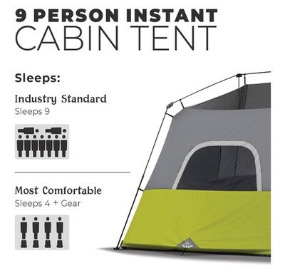 お*ん様 CAMP MANIA PRODUCTS / COMPACT ST TA Coleman Core 9 Person Instant Cabin Tent - 14' x 9', Green Camping