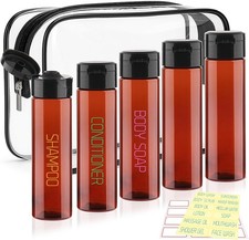 3.4oz Travel Bottles for Toiletries 5 Pack Brown Shampoo Bottles Preprinted