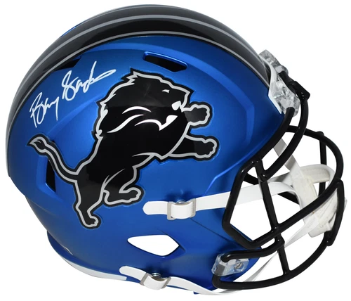 BARRY SANDERS SIGNED DETROIT LIONS 2024 BLUE FULL SIZE SPEED HELMET BECKETT