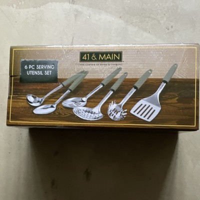 41 & Main 6 Piece Stainless Steel Serving Utensil Set Silver Green Spoon Turner