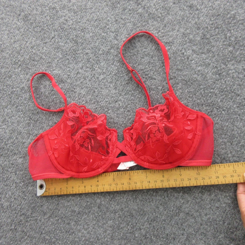 Victoria's Secret Very Sexy Bra Womens 34B Red Lace Sheer Demi Underwire - Image 4 of 4