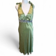Vintage Studio Y Green V-Neck Sequin Cocktail Midi Dress Size 11
