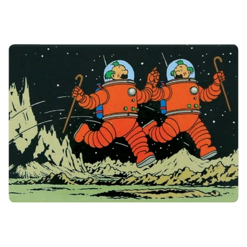 TINTINIMAGINATIO Dekorativer Magnet Tim und Struppi, Dupond und Dupont auf dem Mond (80 x 55 mm)