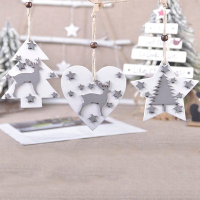 Christbaumschmuck aus Holz 3 Stück weiß Stern und Hirsch für Weihnachtsdeko