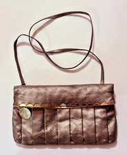 Ganni Bini Gray Bronze Leather Shoulder Bag Gold Trim Vintage Y2K Clutch