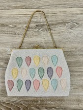 Vintage 1970s Beaded Handbag Clutch Pastel Leaf Design Made in Hong Kong