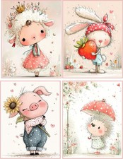 8 assorted whimsical Animals glossy blank folded note cards set 1