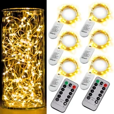 6 Pack Fairy Lights Battery Operated  Timer 2PCS Remote 6.5ft 20LED Warm White