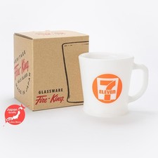 RARE Fire King D-Handle Mug 7-Eleven Logo Orange Milk Glass from JAPAN 250ml