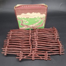 Vtg Plasticville USA Brown Split Wood Rail 22 Fence Pcs 1 Gate Pc Original Box