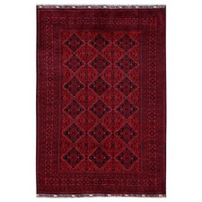 6'7"x9'7" Red Hand Knotted Afghan Andkhoy with Geometric Pattern Wool Rug 2505