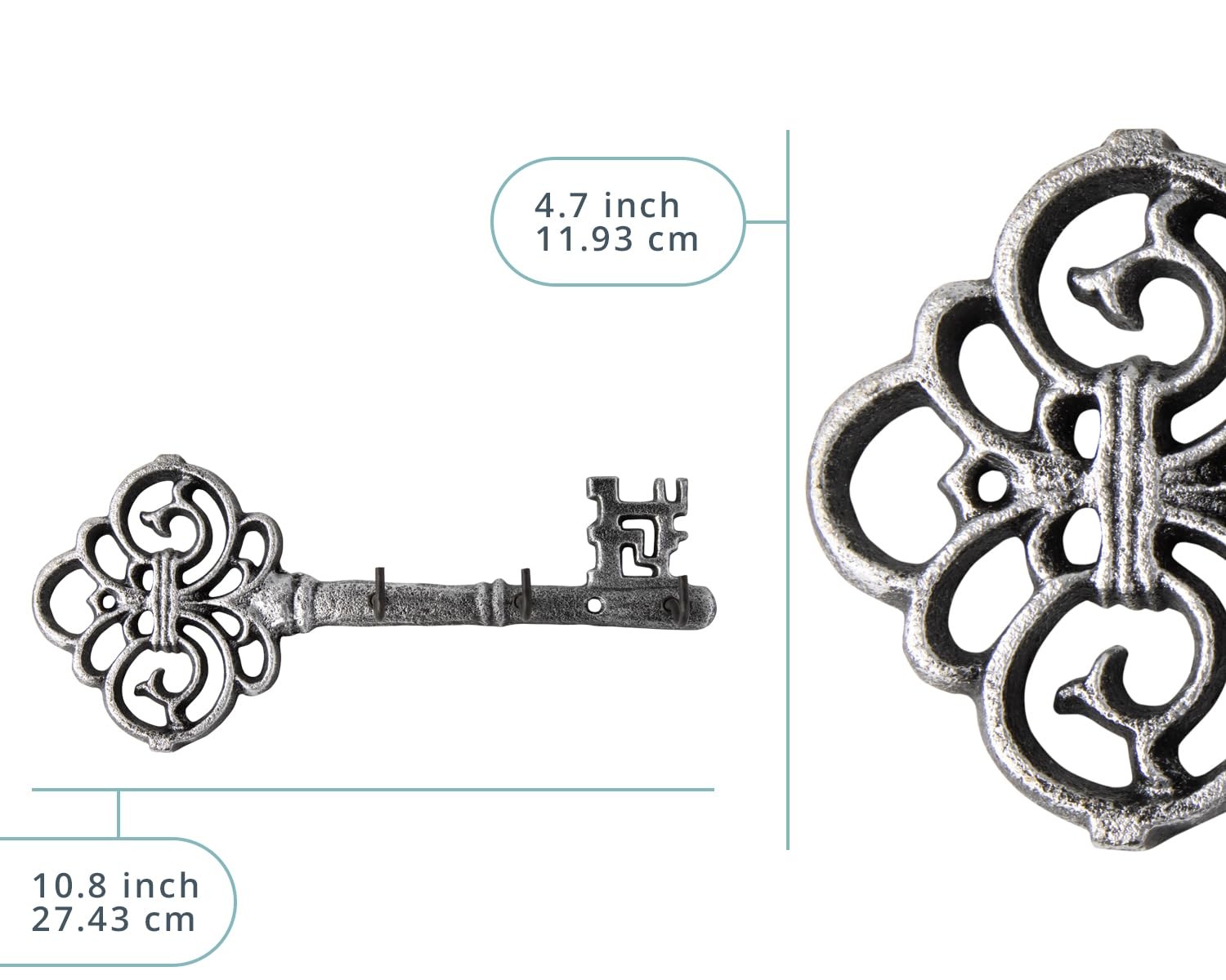 Cast Iron Skeleton Key Holder - Decorative Farmhouse Rustic Wall Mount Key Or...