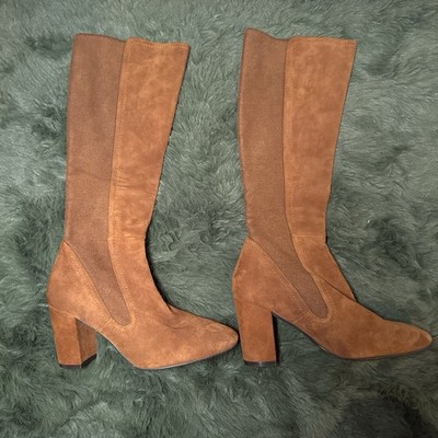 Stuart Weitzman Brown Suede Knee High Block Heel Riding Boots Almond Toe 6.5M