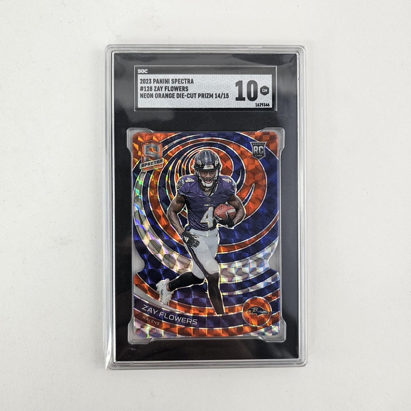 2023 Panini Spectra - Rookies Zay Flowers #128 Neon Orange Prizm DieCut /15 (RC)