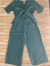 ASOS Women’s Jumpsuit Size 10 Teal Wide Leg Crop Tie Front Short Ruffle Sleeve