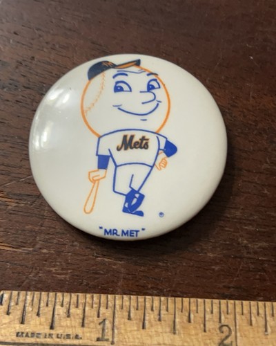 1966 Mr. Met Pinback Button, 1.75 in Dia. Baseball Mets World Series