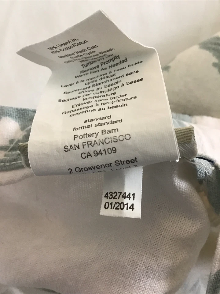 Pottery Barn Blue Teal White IKAT Linen Blend Pillow Sham Set Of 2 - Image 4 of 4