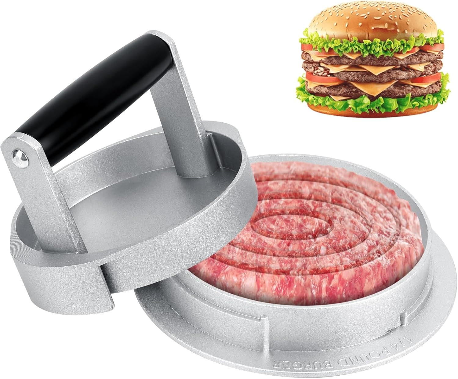 Pressa per Hamburger in Alluminio, Professionale Rotonda Burger Attrezzo Macchin