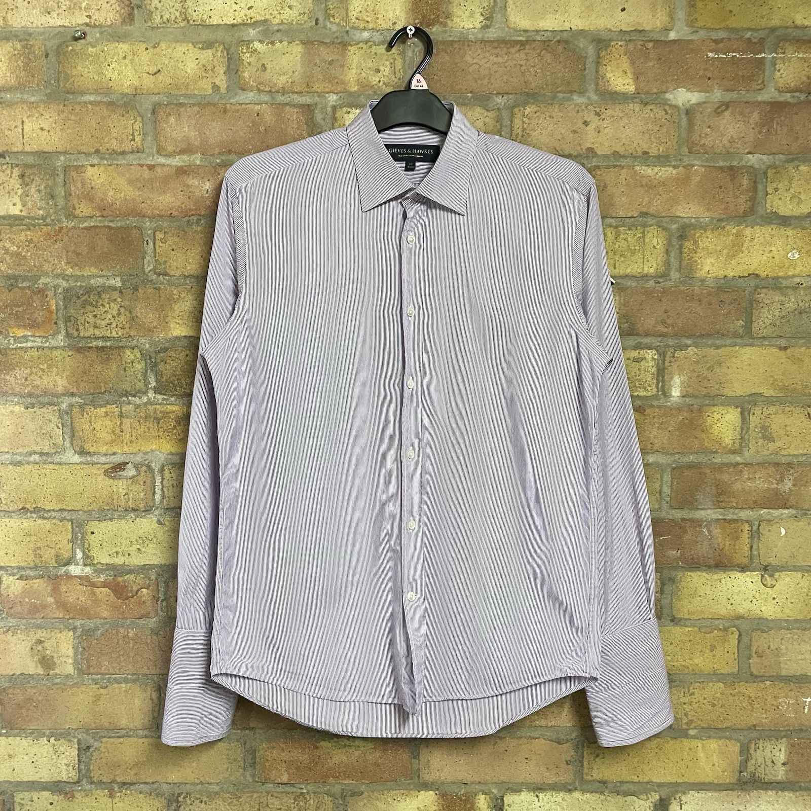 FILA Camicia Gieves Hawkes n.1 Savile Row viola bianca a righe manica lunga 16 pollici