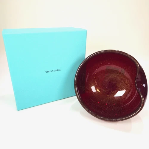 Tiffany & Co Thumbprint Bowl 7.5" SIGNED By Elsa Peretti Venetian Glass Ruby Red